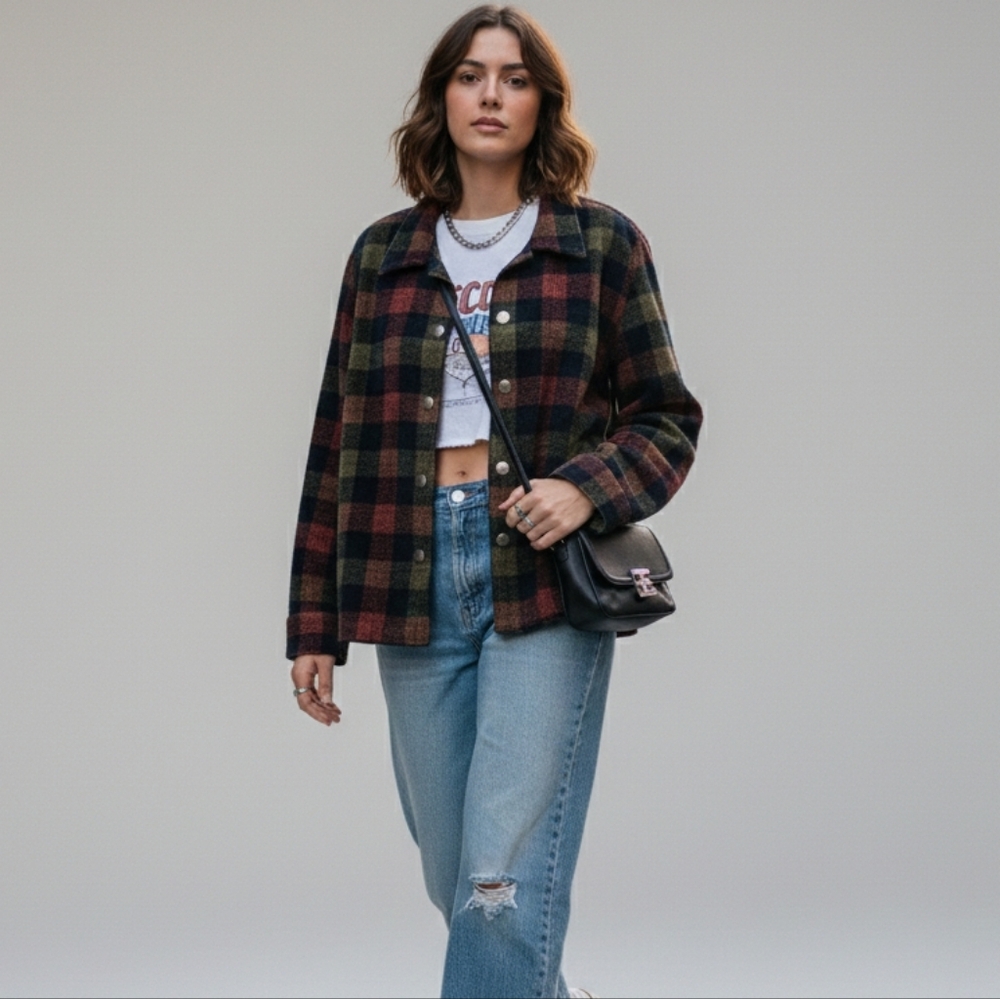 Vintage ​Christopher & Banks Chenille Plaid Jacket M